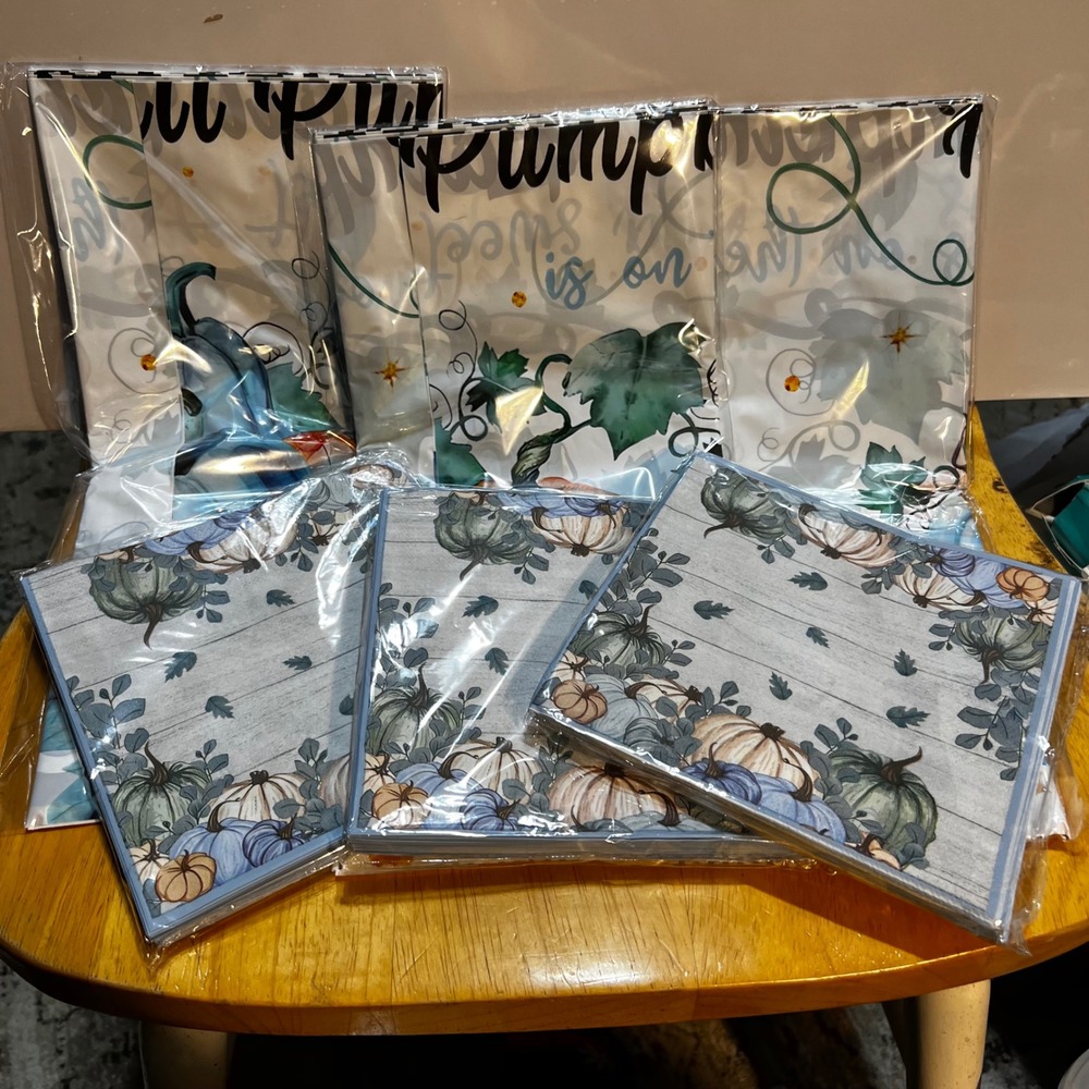 Halloween 3 Tablecloths 3 Napkins Set Blue Pumpkin Truck Fall Harvest Farmhouse